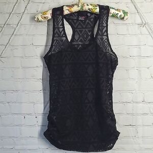Eye Candy Sheer Fishnet Racerback Black Tank Top Womens Size Medium